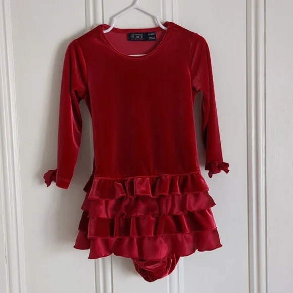 24M The Children's Place Red Ruffle Dress and Bloomers Velvet Velour  Christmas